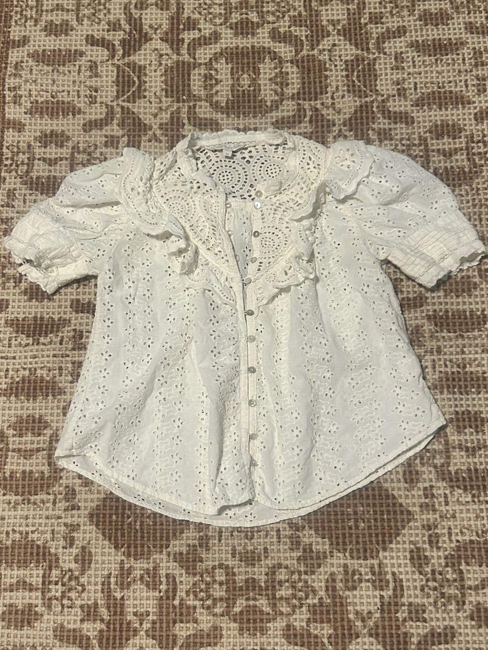 Love the Label Lace-Trim White Eyelet Ruffle Cotton Blouse